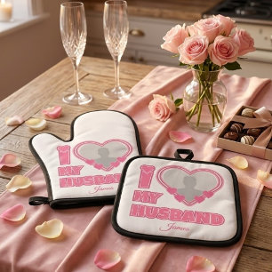 Personalised I Love My Husband – Add Photo & Name Oven Mitt & Pot Holder Set