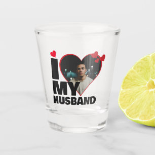 Personalised I Love My Husband Heart Photo Shot Glass