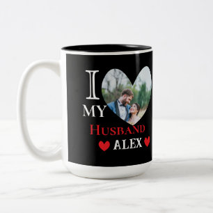 Personalised I Love My Husband Heart Photo Two-Tone Coffee Mug