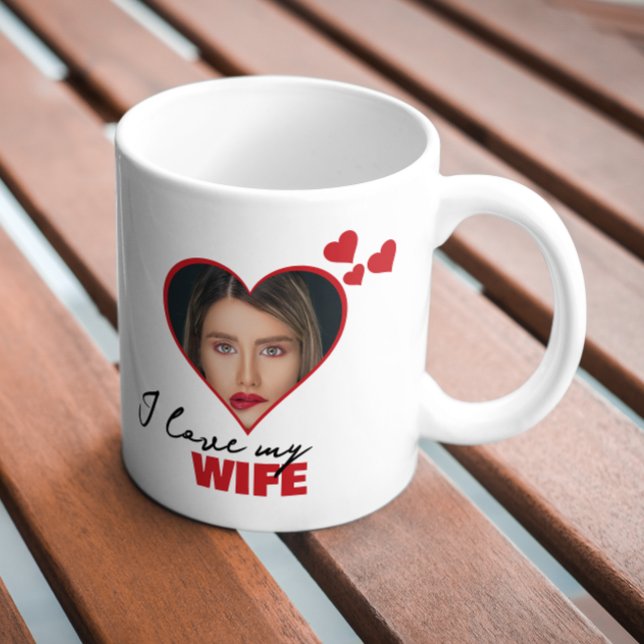 Personalised I Love My Wife Heart Photo Coffee Mug (Personalized I Love My Wife Heart Photo Mugs from Ricaso. Change text photo Other styles available)