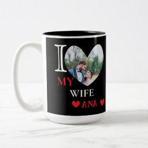 Personalised I Love My Wife Heart Photo Two-Tone Coffee Mug