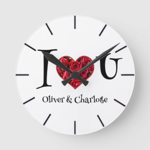 Personalised I Love You ❤️ Couple Names Round Clock