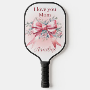 Personalised I Love You Mum with Elegant Pink Bow Pickleball Paddle