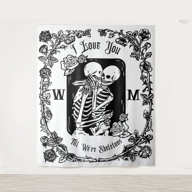  Personalised I Love You To Death Skeleton Wedding Tapestry (Front)