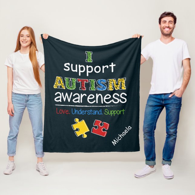 Personalised I Support Autism Awareness Puzzles Fleece Blanket (In Situ)