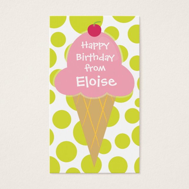 Personalised Ice Cream Cone Gift Tag Calling Card (Front)