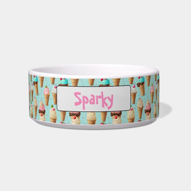 Personalised Ice Cream Cone Pet Dog Bowl (Front)