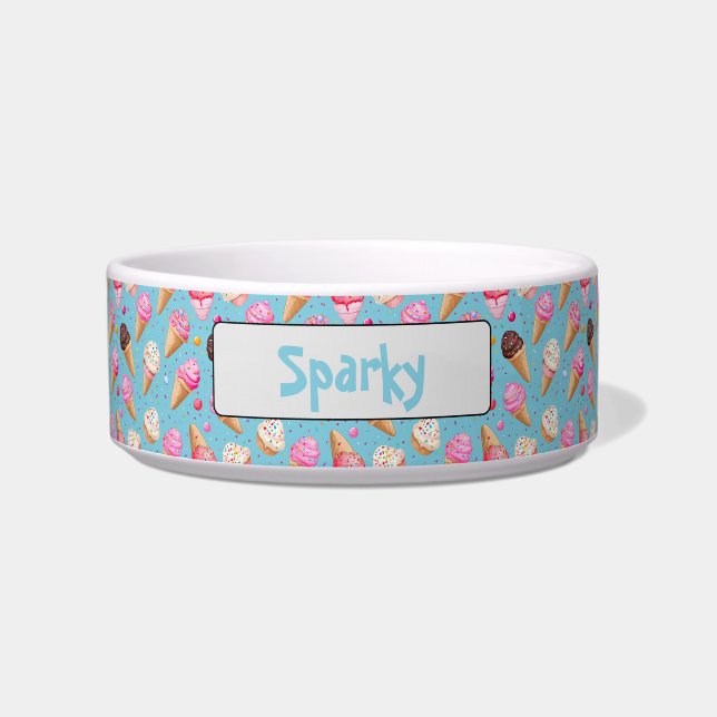 Personalised Ice Cream Cone Pet Dog Bowl (Front)