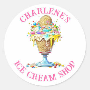 Personalised Ice Cream Shop Parlour Business Classic Round Sticker