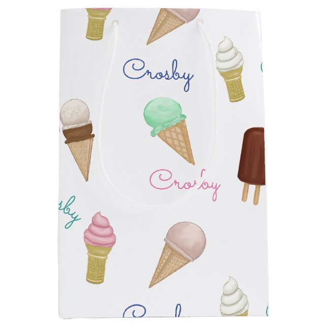Personalised Ice Cream Social Birthday Party Medium Gift Bag (Front)