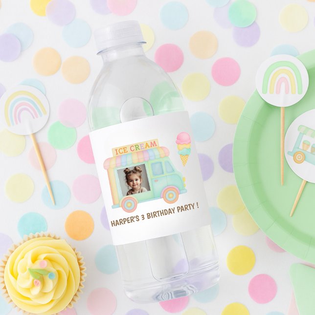 Personalised Ice Cream Truck Birthday  Water Bottle Label (Creator Uploaded)