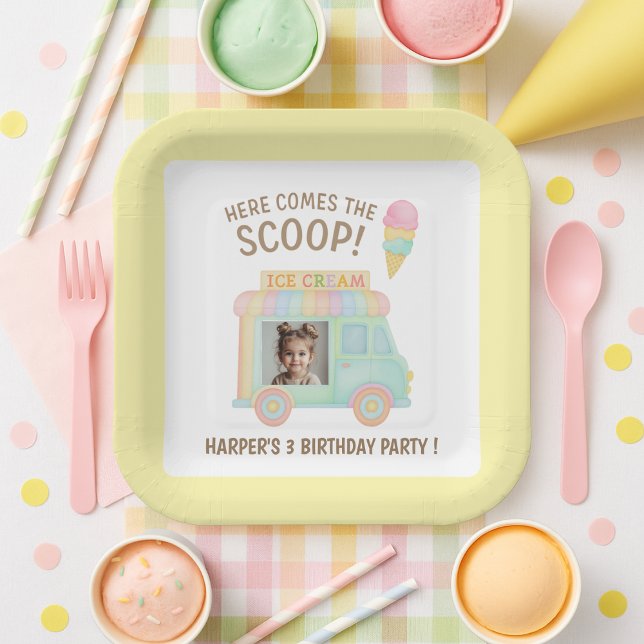 Personalised Ice Cream Truck Photo Birthday Party  Paper Plate (Creator Uploaded)