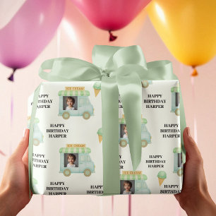 Personalised Ice Cream Truck Photo Birthday Wrapping Paper