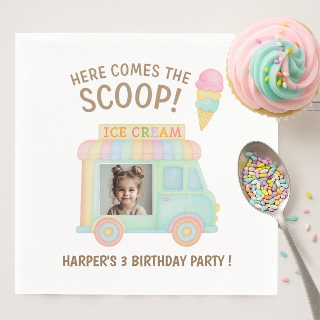 Personalised Ice Cream Truck Rainbow Photo  Napkin (Creator Uploaded)