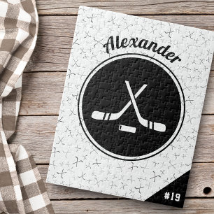 Personalised Ice Hockey Pattern Player Name Number Jigsaw Puzzle