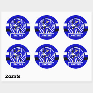Personalised Ice Hockey Player Blue Classic Round Sticker