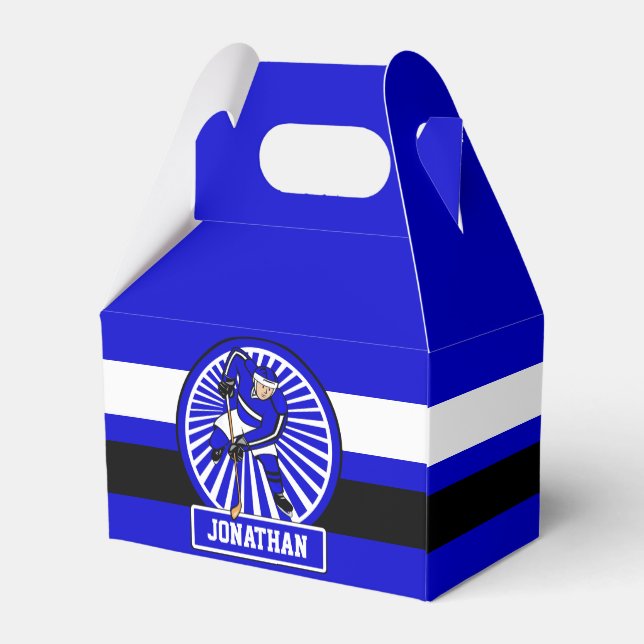 Personalised Ice Hockey Player Blue Favour Box (Back Side)