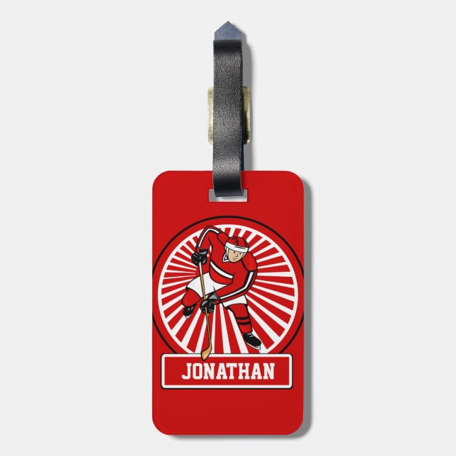 Personalised Ice Hockey player Luggage Tag (Back Vertical)