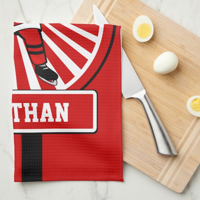 Personalised Ice Hockey player Tea Towel (Quarter Fold)
