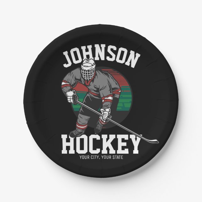 Personalised Ice Hockey Player Team Athlete Name Paper Plate (Front)
