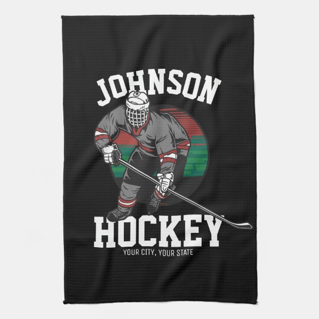 Personalised Ice Hockey Player Team Athlete Name  Tea Towel (Vertical)