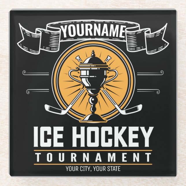 Personalised Ice Hockey Trophy Player Team Game  Glass Coaster (Front)
