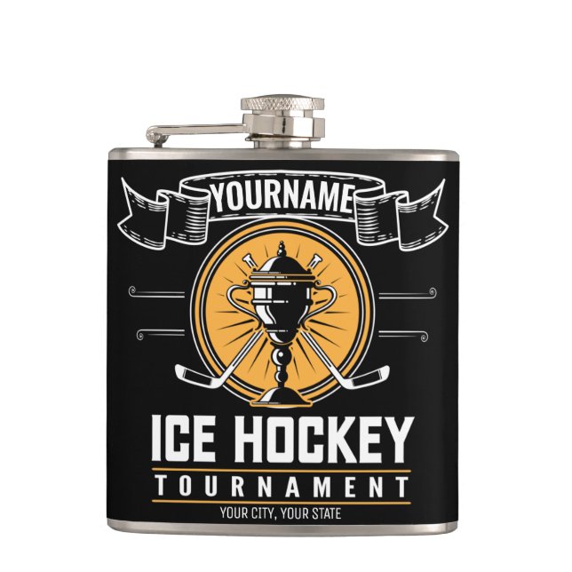 Personalised Ice Hockey Trophy Player Team Game  Hip Flask (Front)