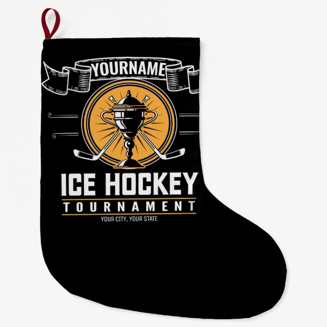 Personalised Ice Hockey Trophy Player Team Game Large Christmas Stocking (Front)