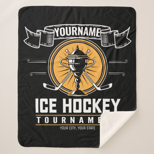 Personalised Ice Hockey Trophy Player Team Game Sherpa Blanket (Front)
