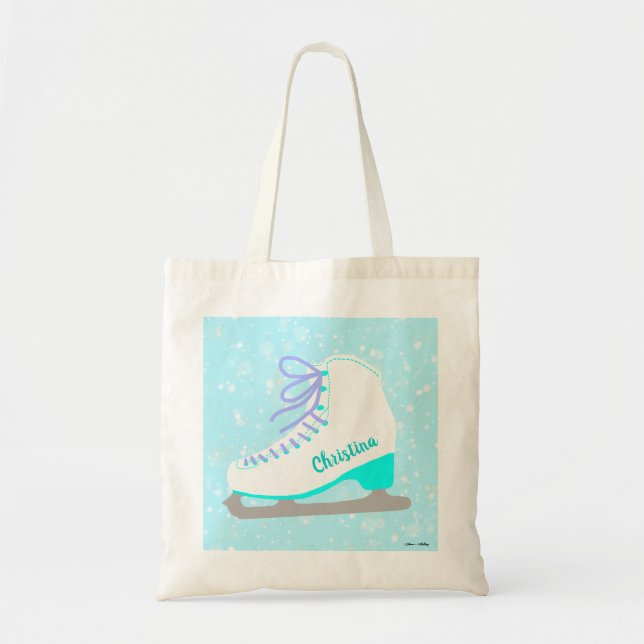 Personalised Ice Skate Blue Figure Skater Pattern Tote Bag (Front)