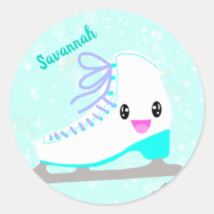 Personalised Ice Skating Blue Kawaii Figure Skater Classic Round Sticker