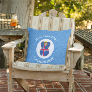 Personalised Icelandic Angel Hanukkah Flag Cushion