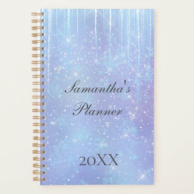 Personalised Icicle Snowflake Crystal Blue Purple  Planner (Front)