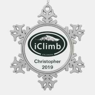Personalised iClimb Colorado Rocky Mountain Snowflake Pewter Christmas Ornament