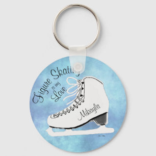 Personalised Icy Blue Figure Skating Girl  Key Ring
