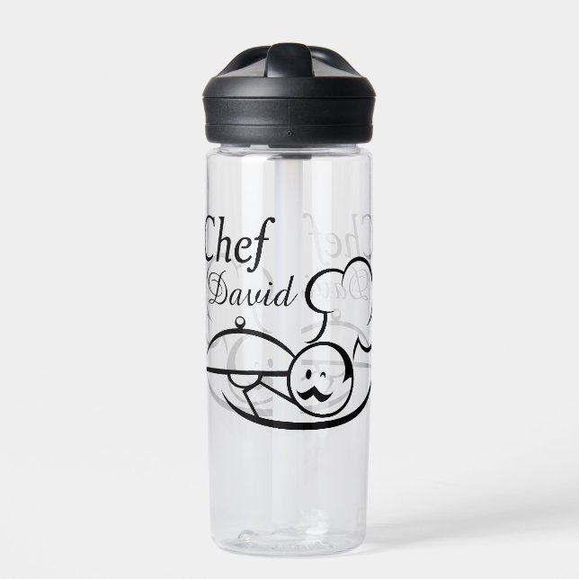 Personalised Illustrated Chef Water Bottle (Front)