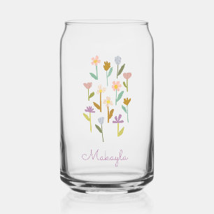 Personalised Illustrated Floral Bridesmaid Name Can Glass