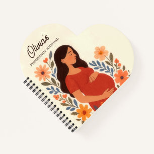 Personalised Illustrated Pregnant Woman Floral Notebook