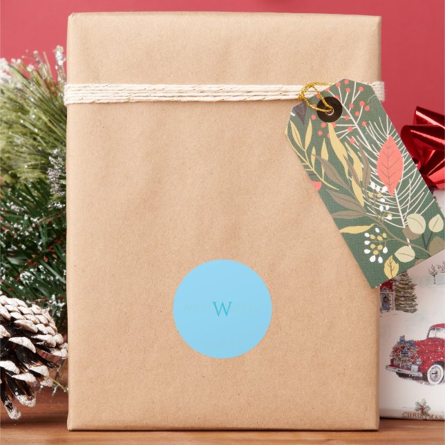 Personalised Image Turquoise Round Sticker (Holiday)