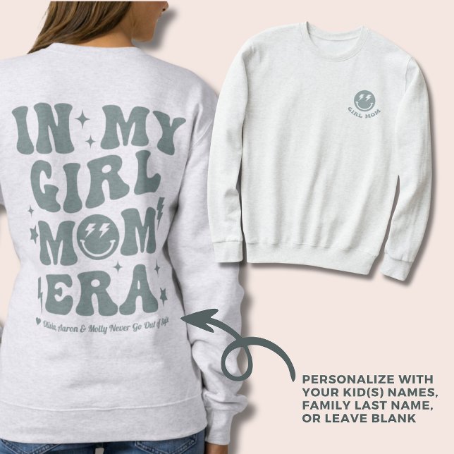 Personalised In My Girl Mum Era Sweatshirt Green (In my girl mom era personalized green and grey sweatshirt)