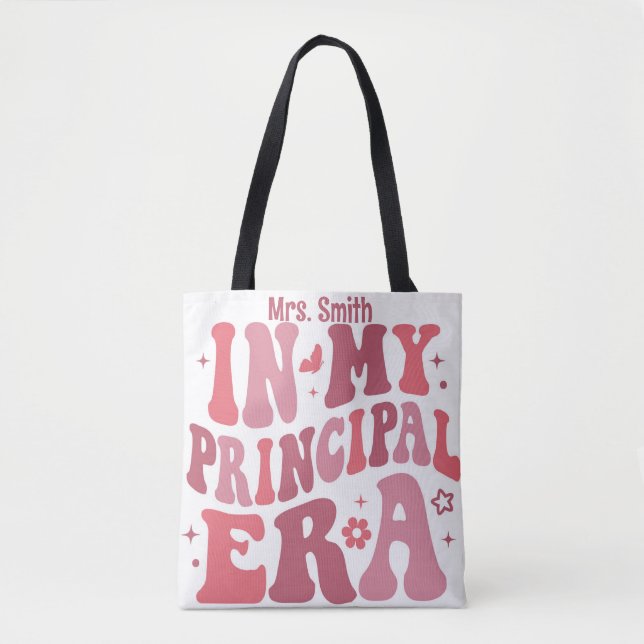 Personalised In My Principal Era Pink retro Tote Bag (Front)