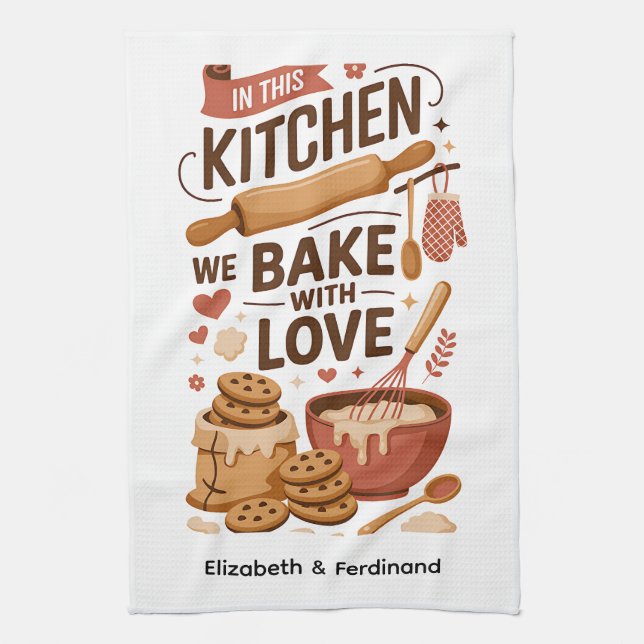 Personalised IN THE KITCHEN WE BAKE... Tea Towel (Vertical)