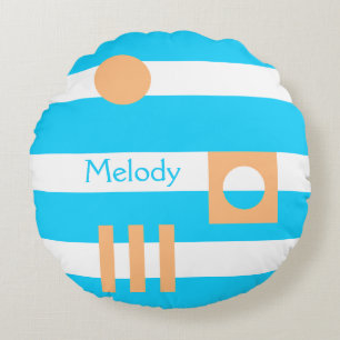 Personalised In The Moonlight Cyan Peach Baby Round Cushion
