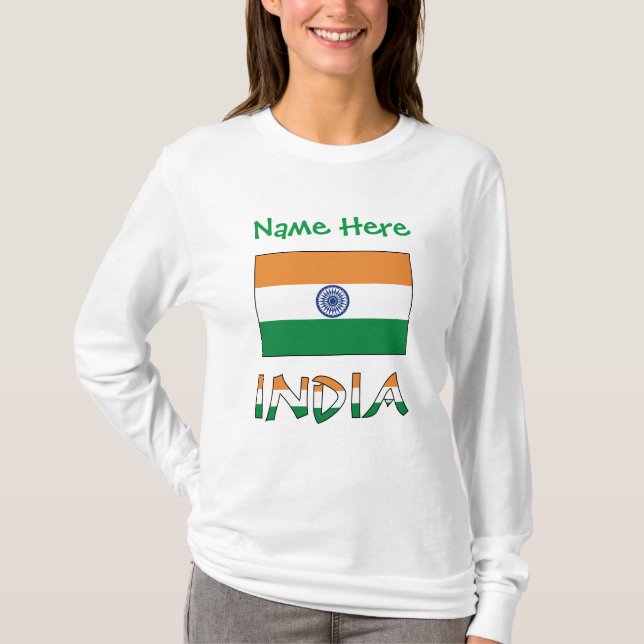 Personalised India Flag Gift Long Sleeve Women's T-Shirt (Front)
