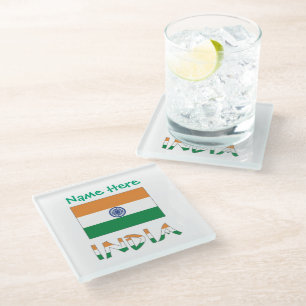 Personalised India Flag Glass Coaster