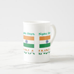 Personalised India Flag Name Bone China Mug