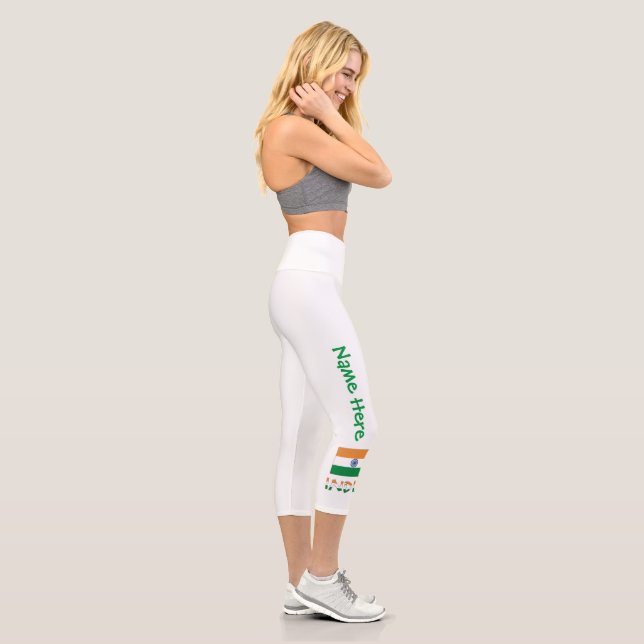 Personalised India Flag Name Capri Leggings (Right)