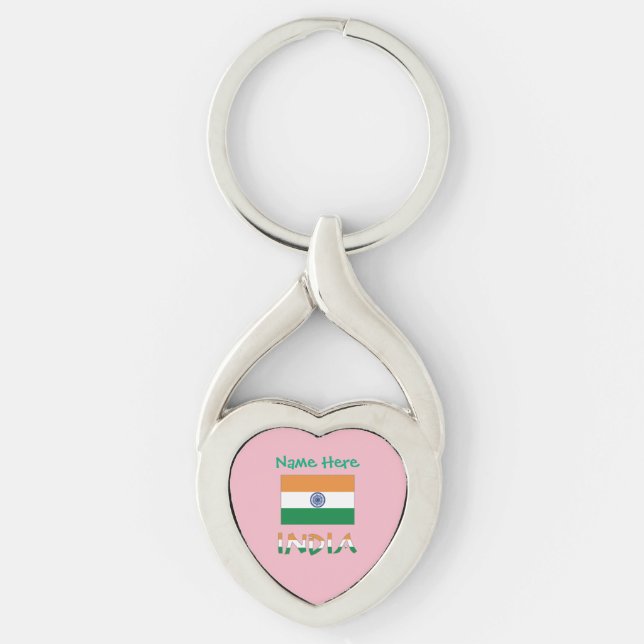 Personalised India Flag Pink Heart Key Ring (Front)