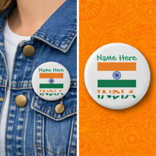 Personalised India Flag Round 3 Cm Round Badge