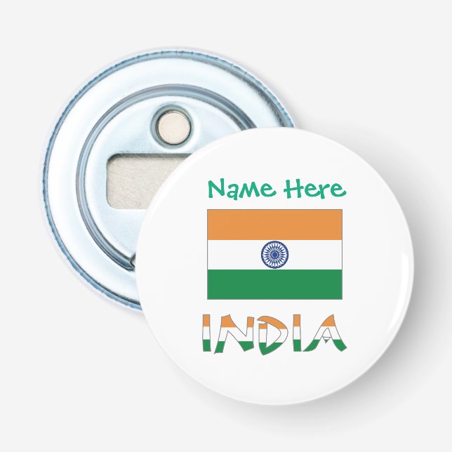 Personalised India Flag Round Bottle Opener (Front)